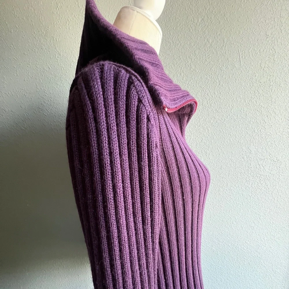 Purple Ribbed Zip Up Cardigan - Picture 7 of 11